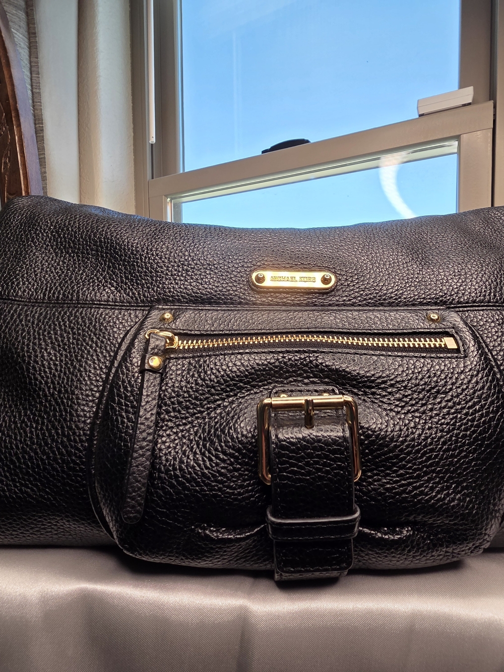Michael Kors Black Pebbled Leather Hobo with Gold Hardware Accent